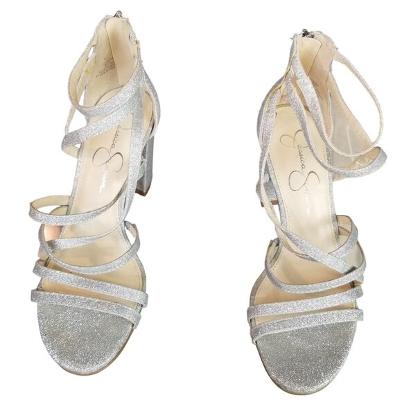 Jessica Simpson silver chunky heel glitter formal sandals size 7 - Picture 4 of 12